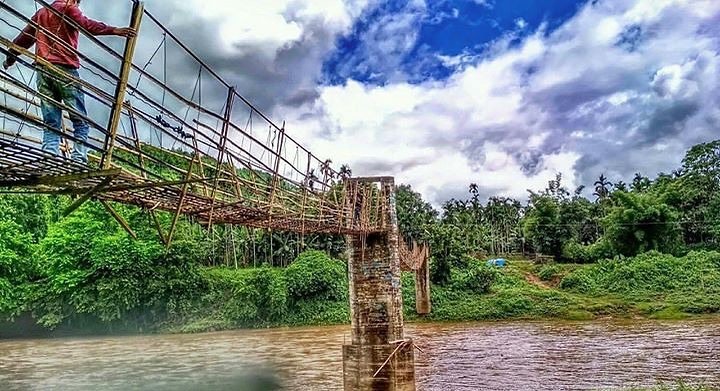 The suspension bridge connecting Assam and Meghalaya